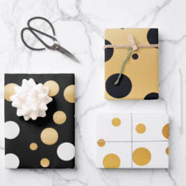 Classic Gold Akzentuiert Schwarz und Weiß Polka Do Geschenkpapier Set