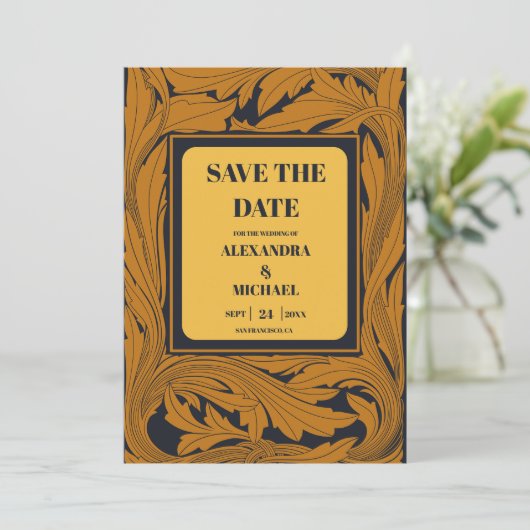 Classic Gold Art Nouveau Hochzeit Save The Date (Stehend Vorderseite)