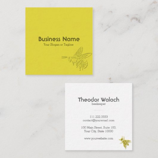 Classic Gold Bee Beruflich Square Business Card Quadratische Visitenkarte (Vorne/Hinten)