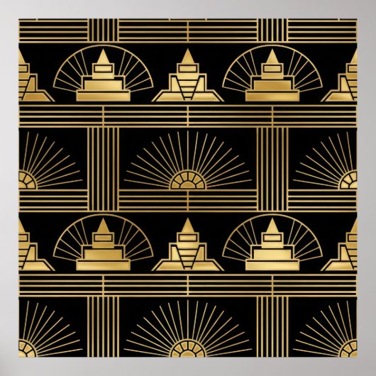 Classic Gold & Black Art Deco Seamless Pattern Poster (Vorne)