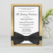 Classic Gold Black Krawatte Parents Wedding Einlad Einladung (Stehend Vorderseite)