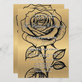 Classic Gold Black Rose Hochzeitseinladungen Einladung