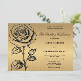 Classic Gold Black Rose Hochzeitseinladungen Einladung