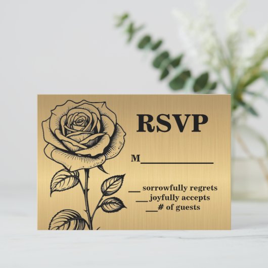 Classic Gold Black Rose UAWG Enclosure Cards Einladung (Stehend Vorderseite)