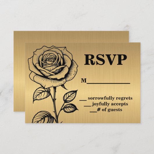 Classic Gold Black Rose UAWG Enclosure Cards Einladung (Vorne/Hinten)