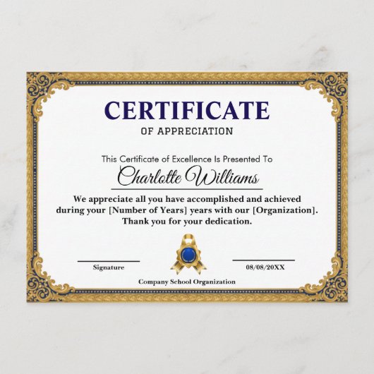 Classic Gold Blank Certificate Frame Printable Begleitkarte (Vorderseite)
