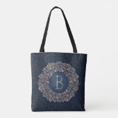 Classic gold Blue Letter B Damask Monogramm Tasche (Rückseite)