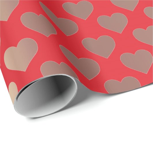 Classic Gold Blush Pink Red Hearts Confetti Geschenkpapier (Rolleneckpunkt)