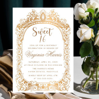Classic Gold Border 16 . Geburtstag 16 Geburtstag Einladung