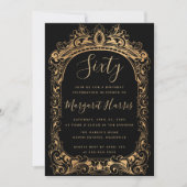 Classic Gold Border Black 60. Geburtstag Einladung (Vorderseite)