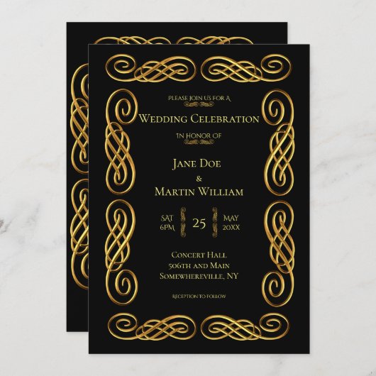 Classic Gold Bordering Einladung (Vorne/Hinten)