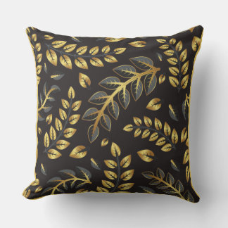 Classic Gold Bronze Leaves on Black Kissen