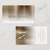 Classic Gold Brushed Metal Monogram Stylish Script Visitenkarte (Vorne/Hinten)