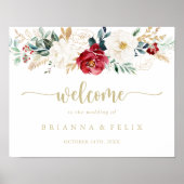 Classic Gold Burgund White Floral Wedding Willkomm Poster (Vorne)