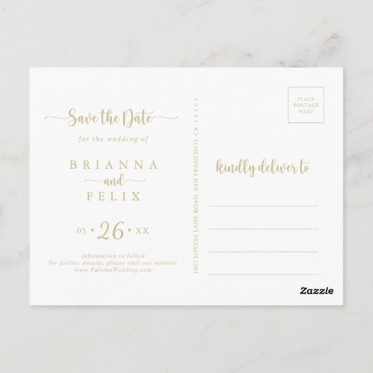 Classic Gold Burgundy Horizontal Save the Date Postkarte (Rückseite)