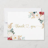 Classic Gold Burgundy White Floral Flat Wedding Dankeskarte (Vorderseite)