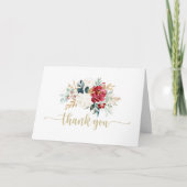 Classic Gold Burgundy White Floral Folded Wedding Dankeskarte (Vorderseite)