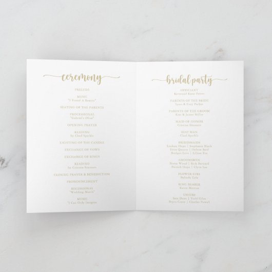 Classic Gold Burgundy White Floral Folded Wedding Programm (Innenseite)
