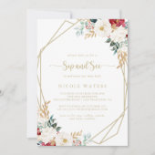 Classic Gold Burgundy White Floral Sip & See Einladung (Vorderseite)