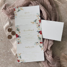 Classic Gold Burgundy White Floral Wedding
