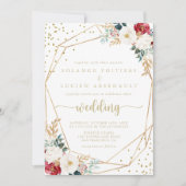 Classic Gold Burgundy White Floral Wedding Einladung (Vorderseite)