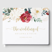 Classic Gold Burgundy White Floral Wedding Gästebuch (Vorderseite)
