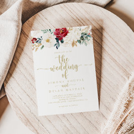 Classic Gold Burgundy White Floral Wedding of the Einladung