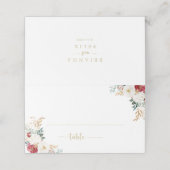 Classic Gold Burgundy White Floral Wedding Platzkarte (Außenseite Aufgefaltet)