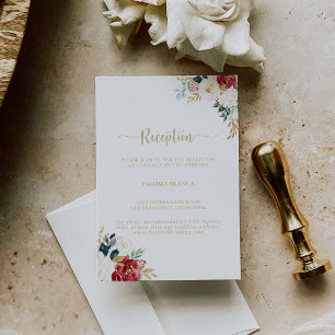 Classic Gold Burgundy White Wedding Reception Begleitkarte