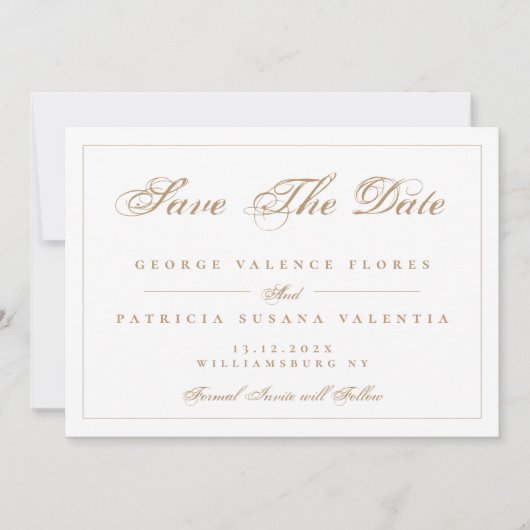 Classic Gold Caramel Elegantes Foto Hochzeit Save The Date (Vorderseite)