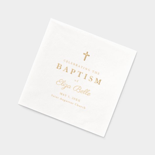 Classic Gold Cross Elegante Script Taufe Servietten Mit Folie (Links)