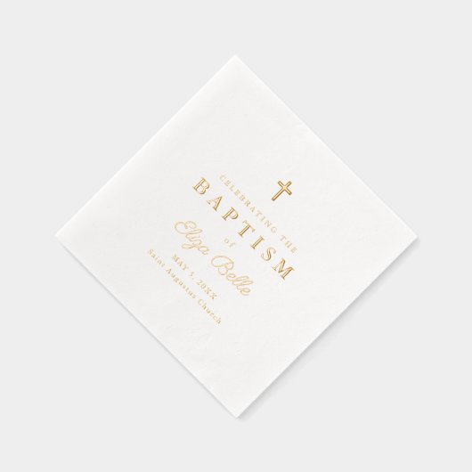 Classic Gold Cross Elegante Script Taufe Servietten Mit Folie (Rechts)