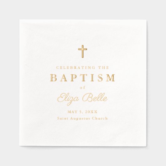 Classic Gold Cross Elegante Script Taufe Servietten Mit Folie (Vorderseite)