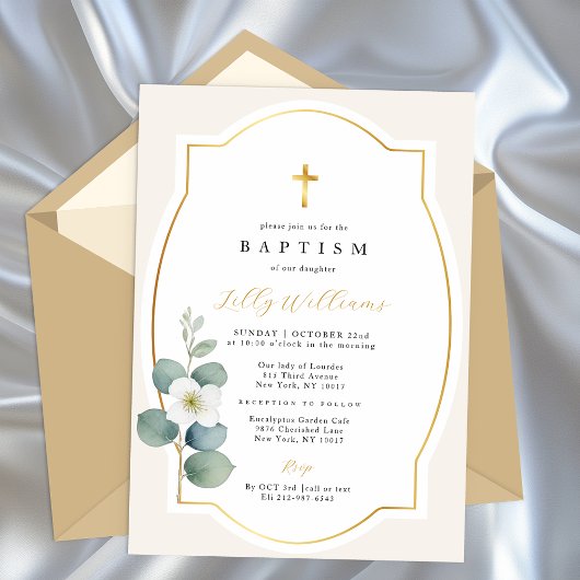 Classic Gold Cross Taufen Elegant Religiös Einladung
