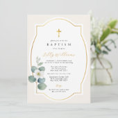 Classic Gold Cross Taufen Elegant Religiös Einladung (Stehend Vorderseite)