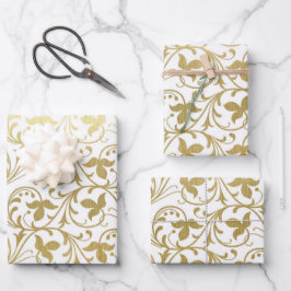 Classic Gold Damask Blumenmuster Hochzeit Geschenkpapier Set