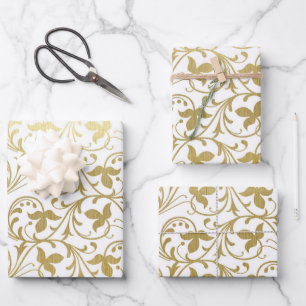 Classic Gold Damask Blumenmuster Hochzeit Geschenkpapier Set