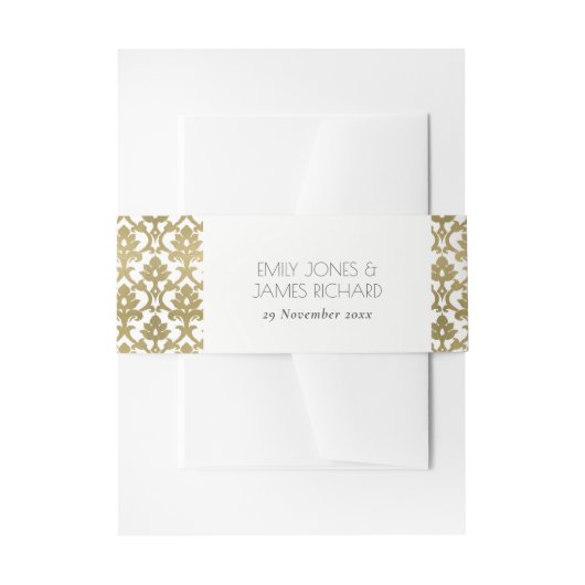 CLASSIC GOLD DAMASK FLORAL PATTERMONOGRAM EINLADUNGSBANDEROLE (Vorderseite Beispiel)