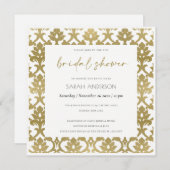 CLASSIC GOLD DAMASK FLORAL PATTERN BRAUTPARTY EINLADUNG (Vorne/Hinten)