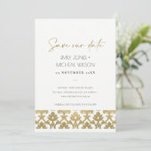 CLASSIC GOLD DAMASK FLORAL PATTERN SAVE THE DATE (Stehend Vorderseite)