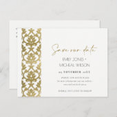 CLASSIC GOLD DAMASK FLORAL PATTERN SAVE THE DATE ANKÜNDIGUNGSPOSTKARTE (Vorne/Hinten)