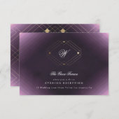 Classic Gold Deko Lila Calligraphy Monogram Begleitkarte (Vorne/Hinten)