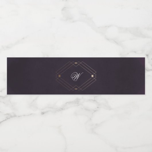 Classic Gold Deko Lila Calligraphy Monogram Wasserflaschenetikett (Einzelnes Label)