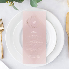 Classic Gold Dusty Rose Pink Monogram Wedding Menükarte