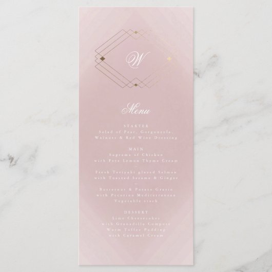 Classic Gold Dusty Rose Pink Monogram Wedding Menükarte (Vorderseite)