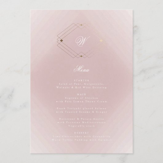 Classic Gold Dusty Rose Pink Monogram Wedding Menükarte (Vorderseite)