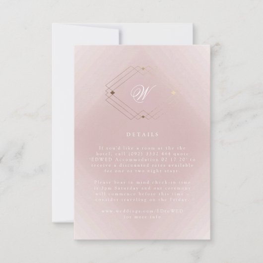 Classic Gold Dusty Rose Pink Monogram Wedding RSVP Karte (Vorderseite)