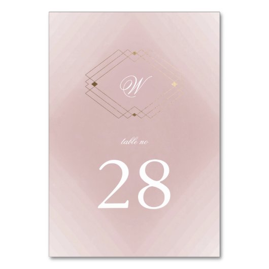 Classic Gold Dusty Rose Pink Monogram Wedding Tischnummer (Vorderseite)