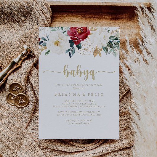 Classic Gold Floral BabyQ Baby Duschgrill Einladung