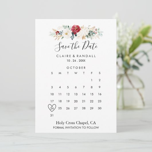 Classic Gold Floral Save the Date Calendar (Stehend Vorderseite)